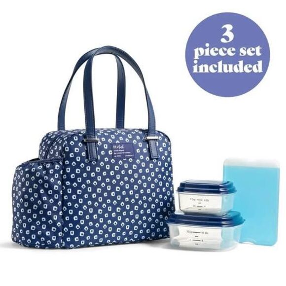 NEW Fit & Fresh Large Insulated Lunch Bag Tote- 2 Containers & XL Slim Ice Pack - Picture 1 of 10